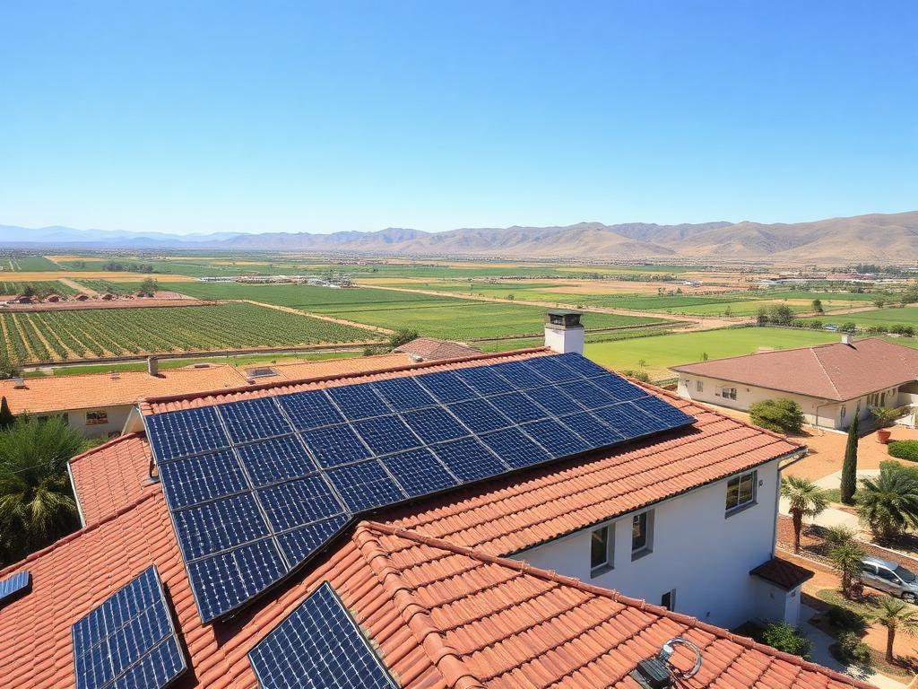 Vivienda con paneles solares instalados sobre techo de tejas en el valle de Quillota